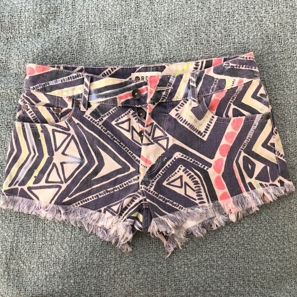 Aztec print denim shorts